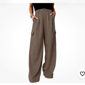 NWT Dokotoo Womens High Waisted Wide Leg Cargo Pants Baggy Casual 6, Dark Brown